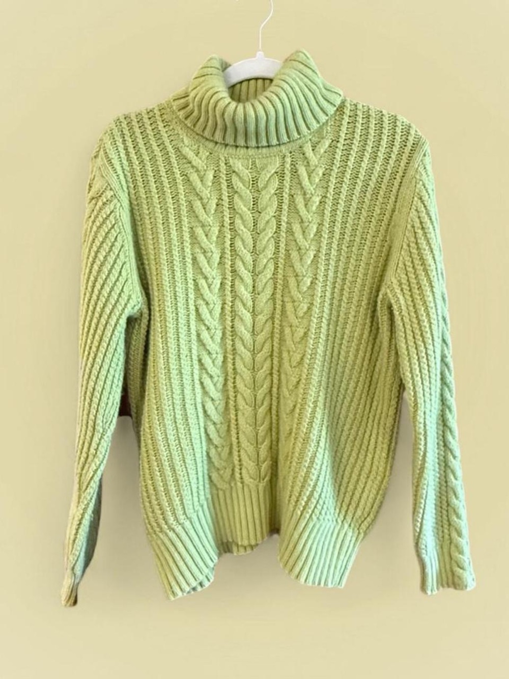 Eddie Bauer Light Green Cable Turtleneck Sweater